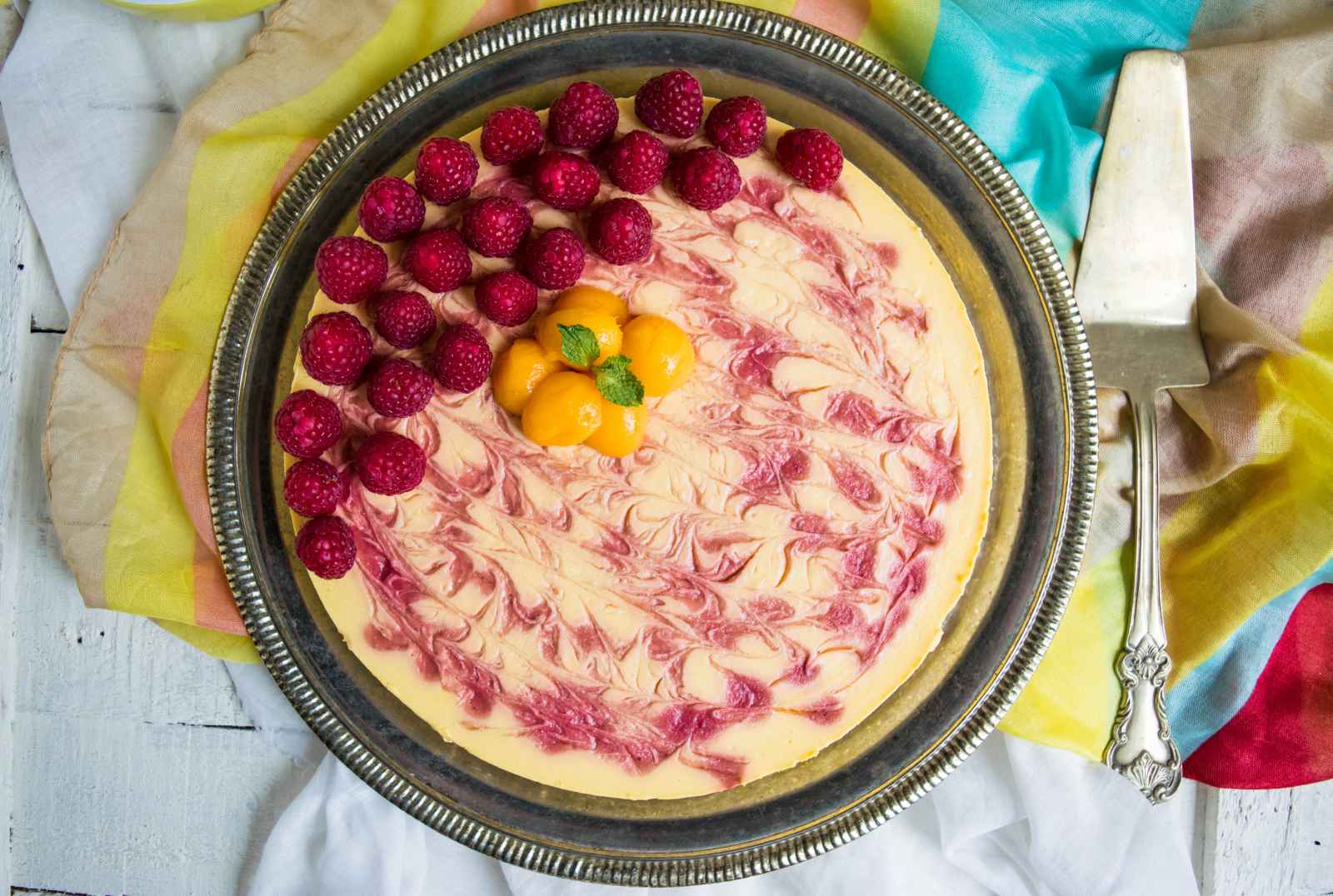 No Bake Mango Yogurt Cheesecake Recipe With Raspberries