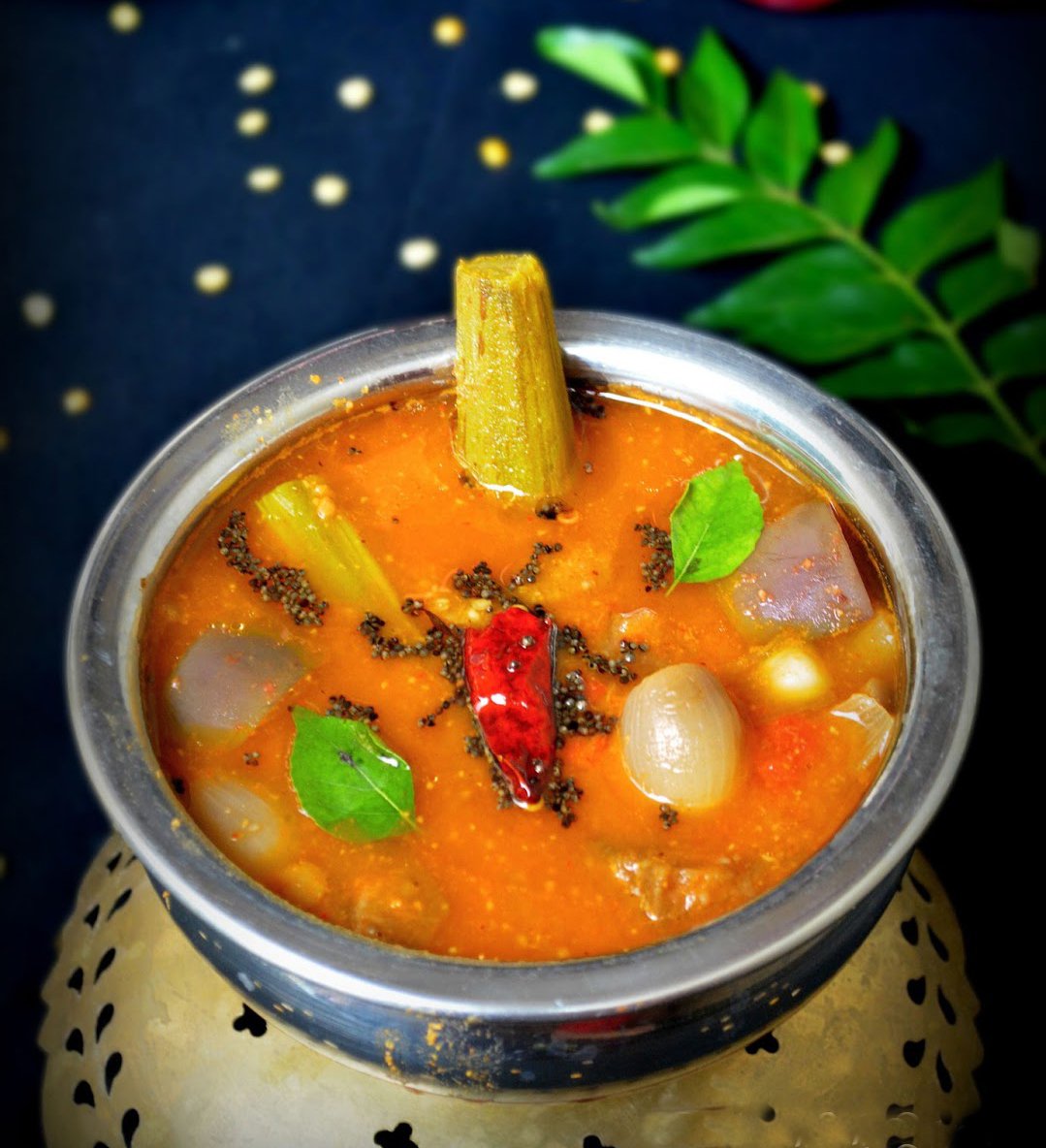 Andhra Style Mukkala Pulusu Recipe-Mixed Vegetable Sambar