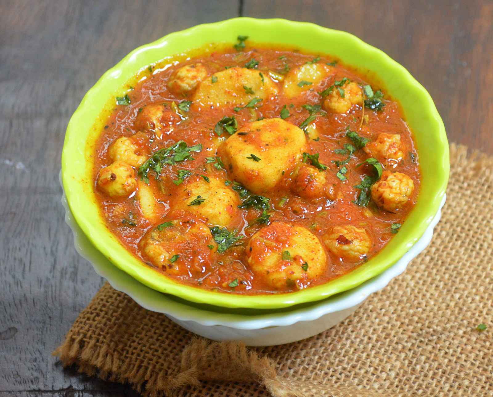 Arbi Jhol Recipe -Uttar Pradesh Style Colocasia & Lotus Seeds Sabzi