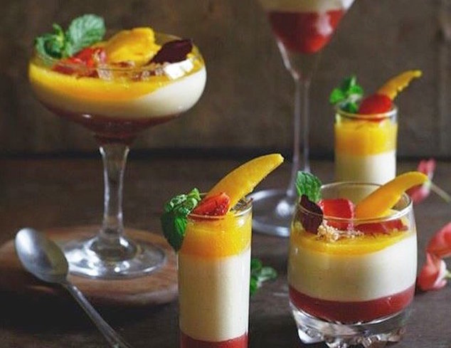 Thandai Panna Cotta With Strawberry And Mango Coulis Recipe
