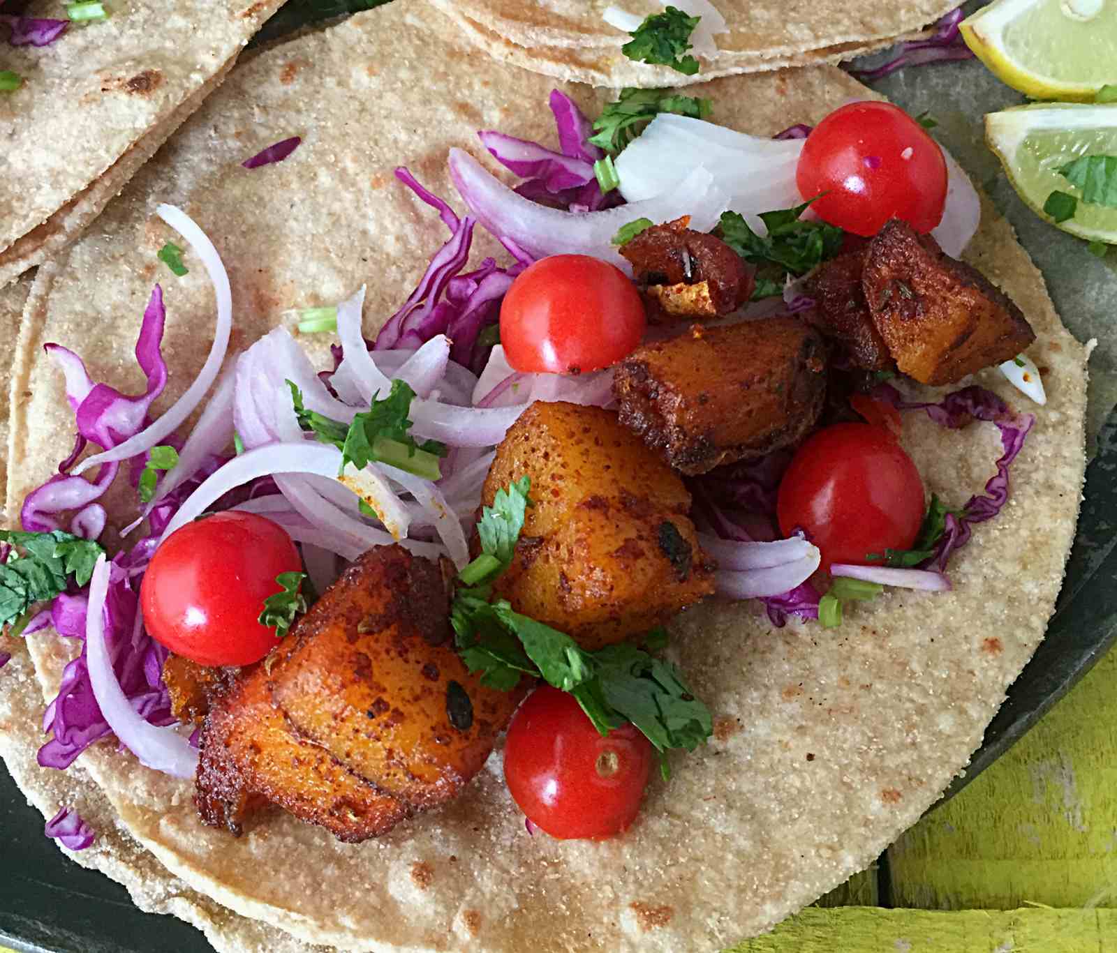 Whole Wheat Achaari Aloo Tacos (Indo Mexican Fusion Recipe)