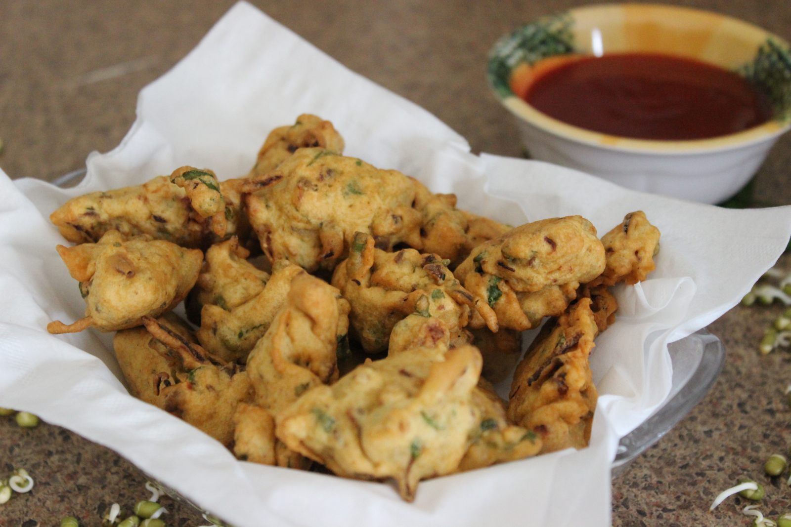 Sprouted Moong And Onion Fritters Recipe