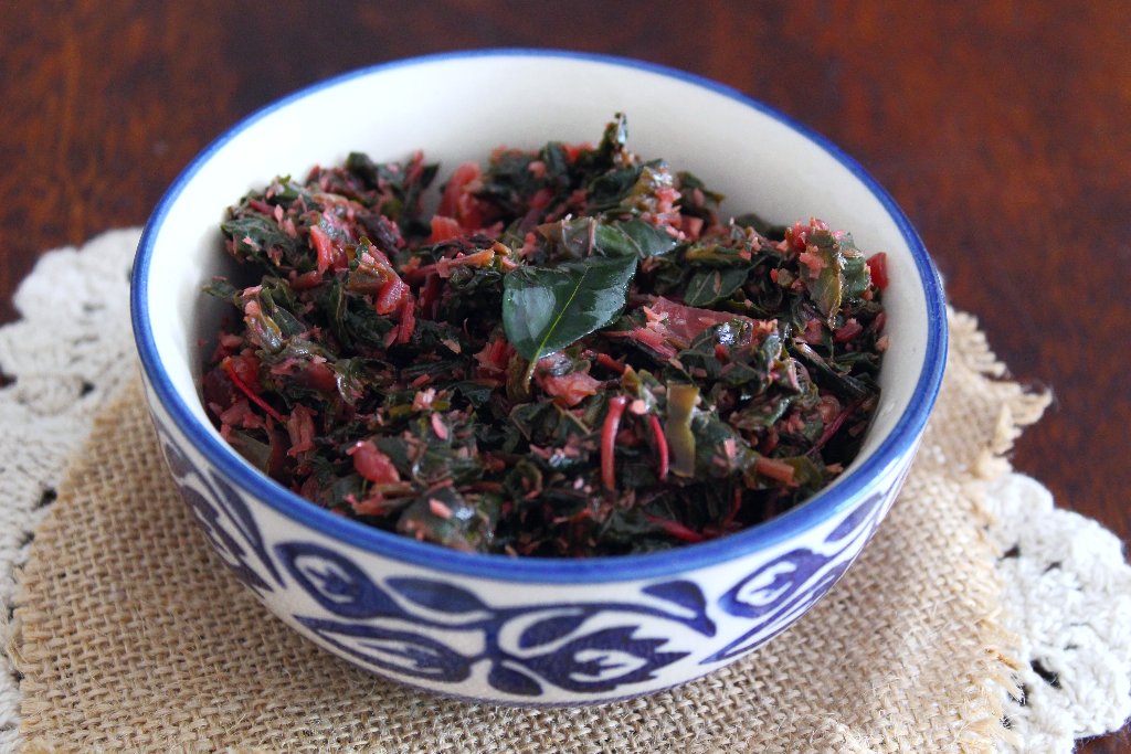 Tambdi Bhaji Recipe - Goan Style Red Amaranth Stir Fry