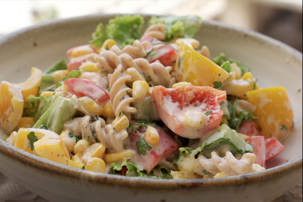 Whole Wheat Pasta Salad With Capsicum And Corn Recipe