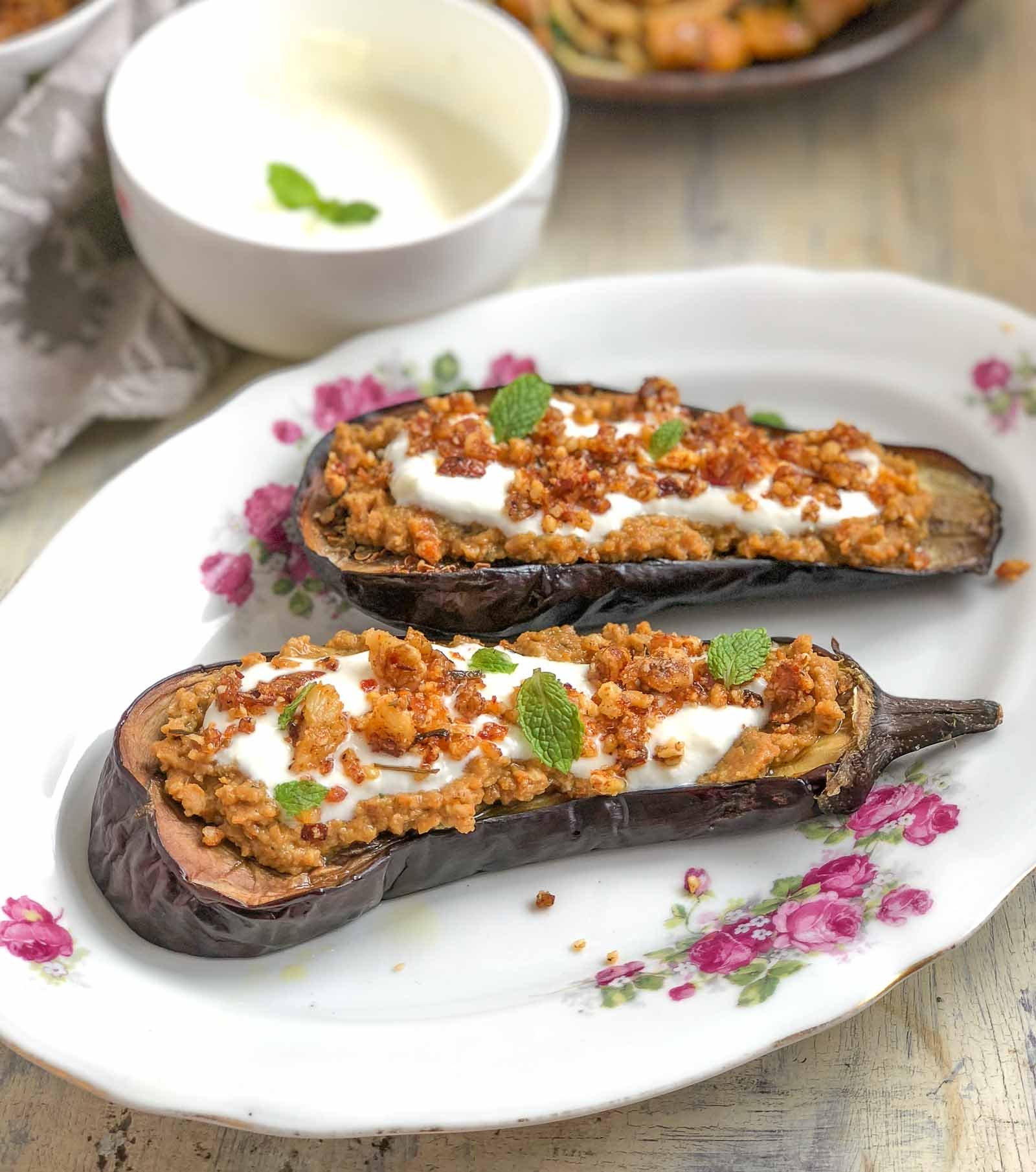 Baked Eggplant Stuffed with Red Lentil Hummus Recipe