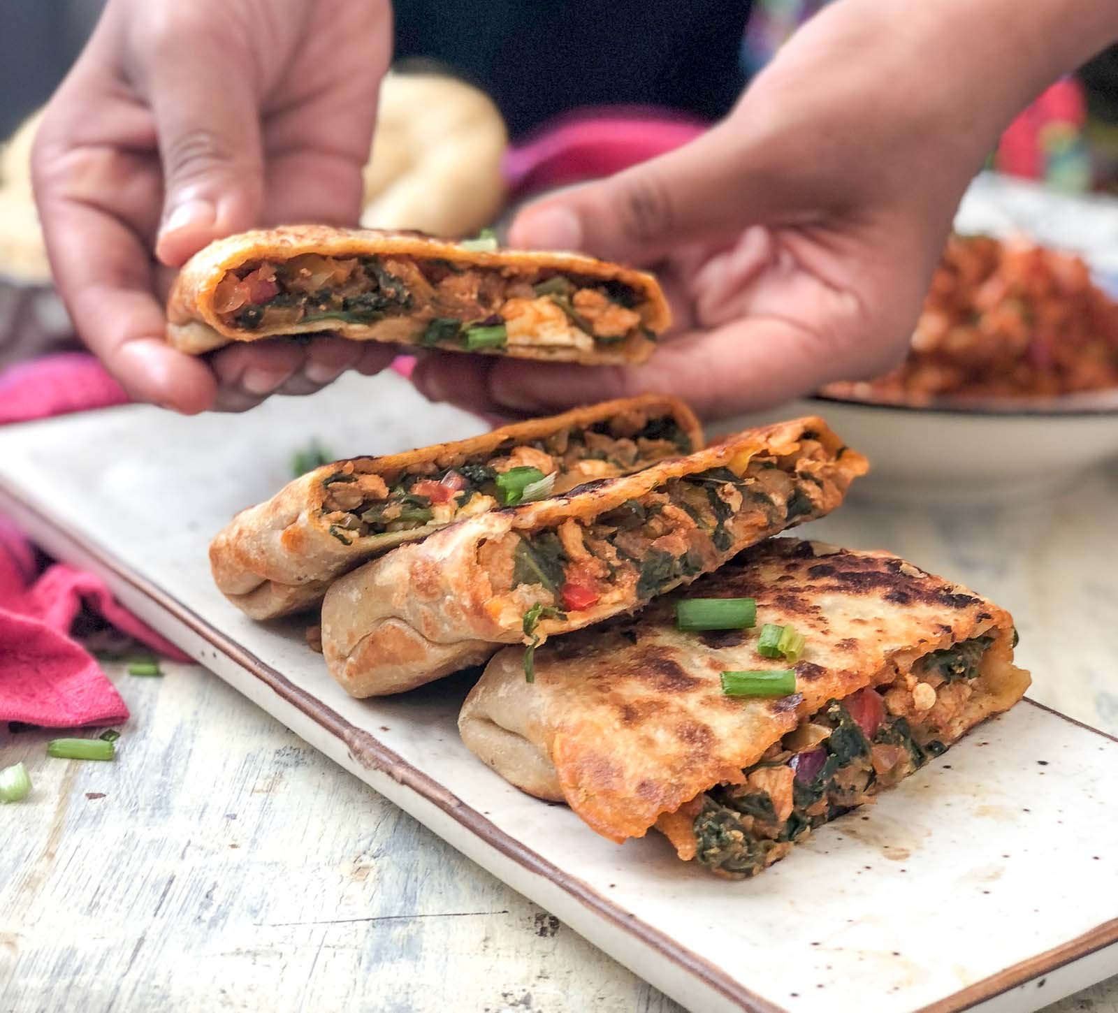 Turkish Chicken Gozleme Recipe-Stuffed Spinach Chicken Bread