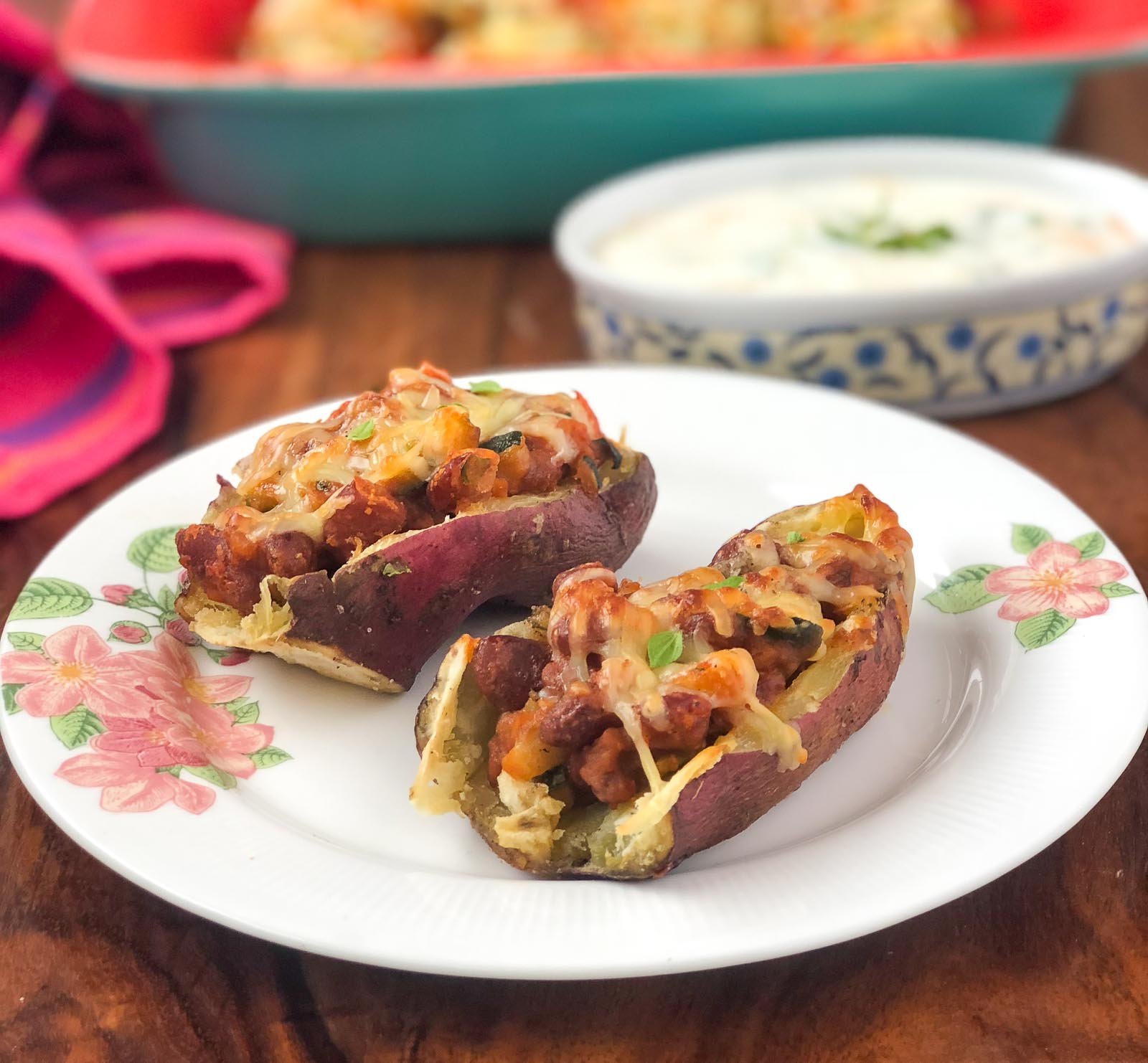 Vegetarian Spicy Bean Chili-Stuffed Sweet Potatoes