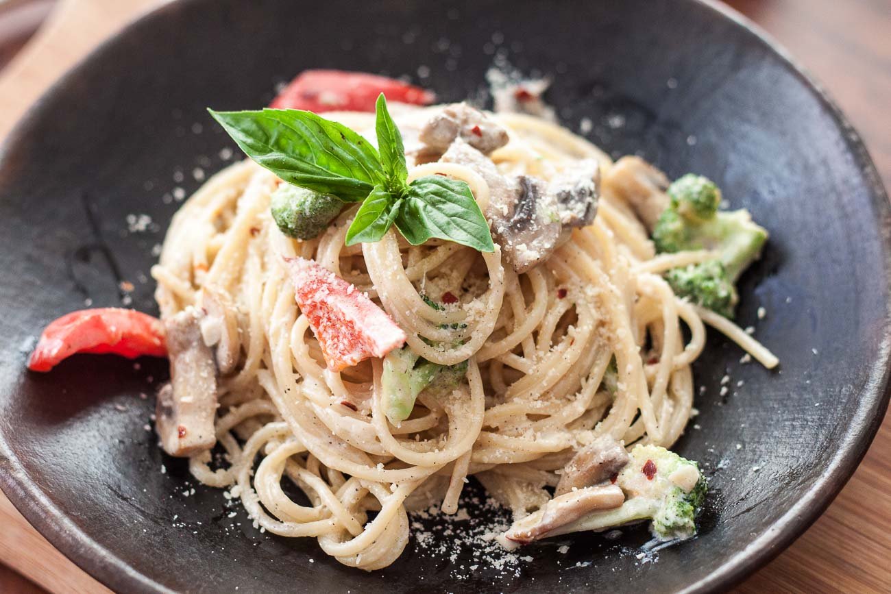Alfredo Spaghetti with Roasted Mushroom & Broccoli Recipe