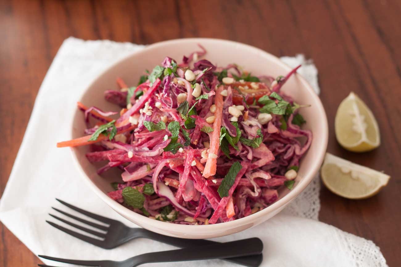 Cabbage Slaw with Ginger Tahini Dressing Recipe