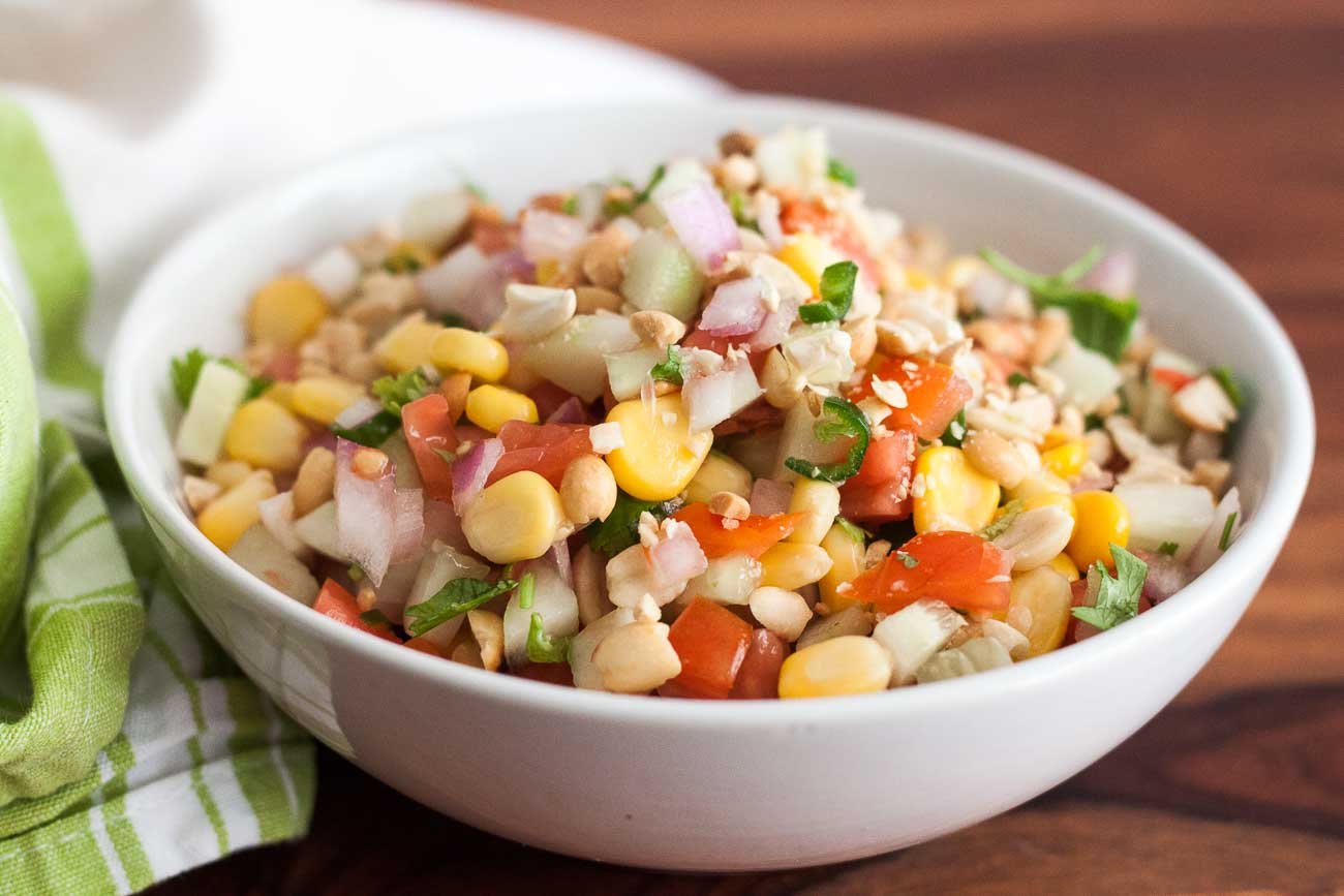 Cucumber Tomato Corn Peanut Salad With Lemon Recipe by Archana's Kitchen