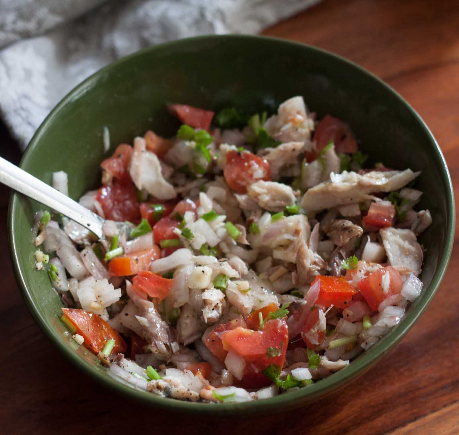 Goan Style Salada De Cavalas Salgadas Recipe - Salted Mackerel Salad Goan Style Salada De Cavalas Salgadas Recipe - Salted Mackerel Salad