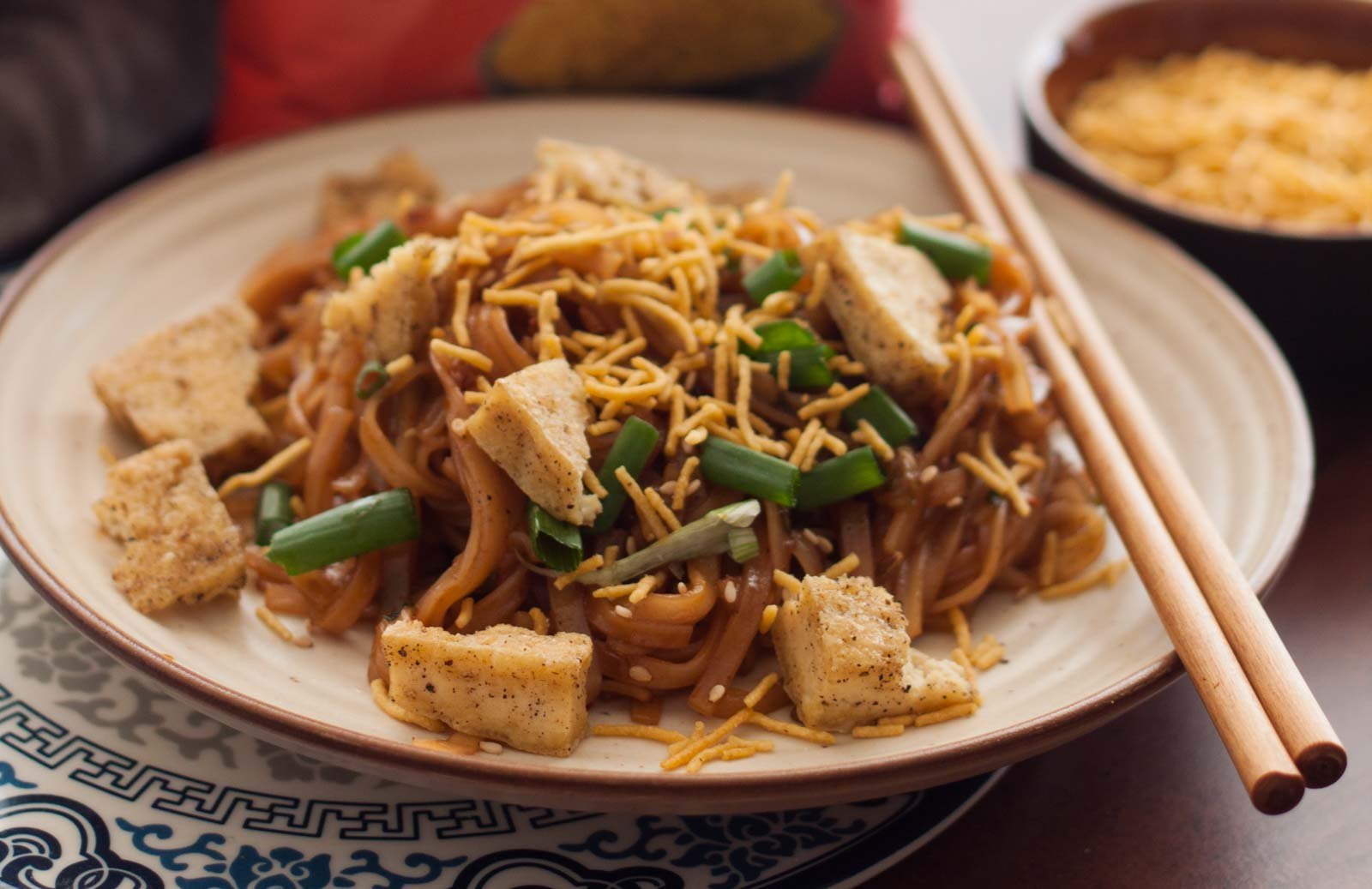 Honey and Sesame Tossed Flat Noodles with Toasted Tofu Recipe