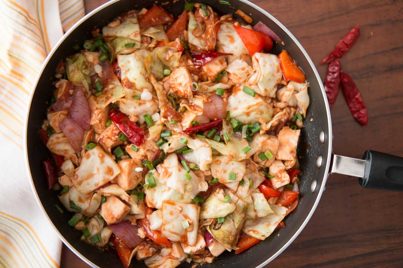 Hunan stir fried Chinese Leaf cabbage with Tofu & Chilies Recipe
