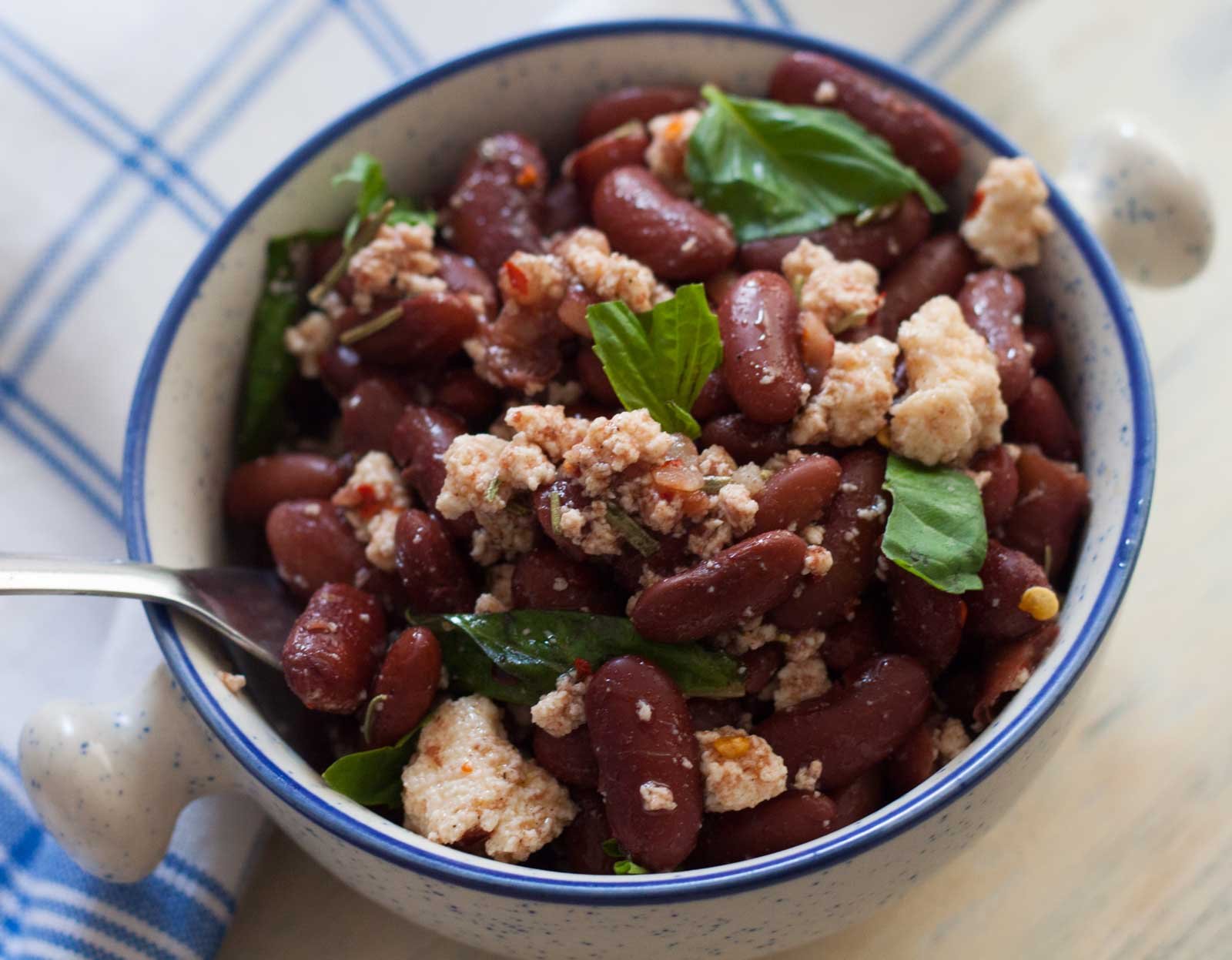 Kidney Beans, Crumbled Feta, Basil Salad with Lemon Vinaigrette Recipe