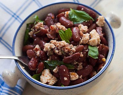 Kidney Beans Crumbled Feta Basil Salad With Lemon Vinaigrette