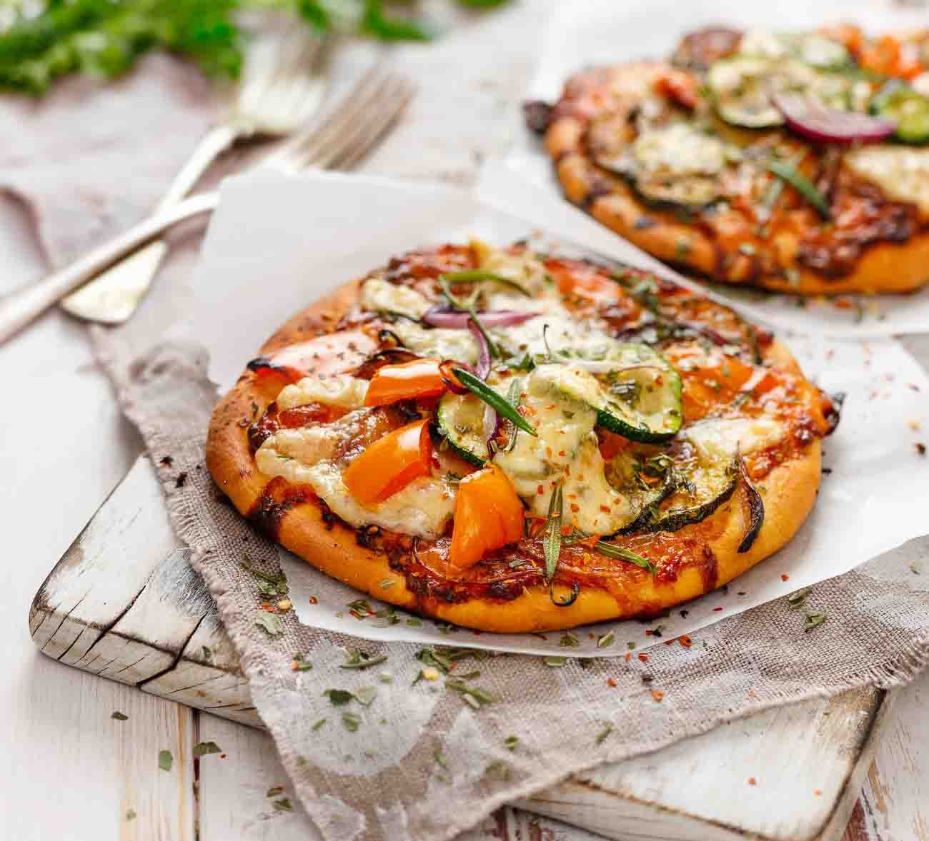 Mini Pita Pizza With Tahini Roasted Vegetables Recipe 
