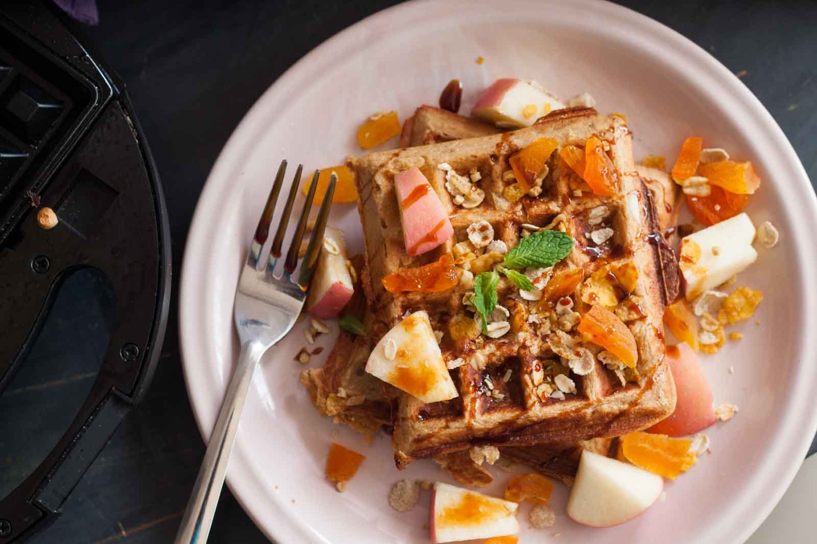 Muesli and Oats Waffle with Apricots Recipe 