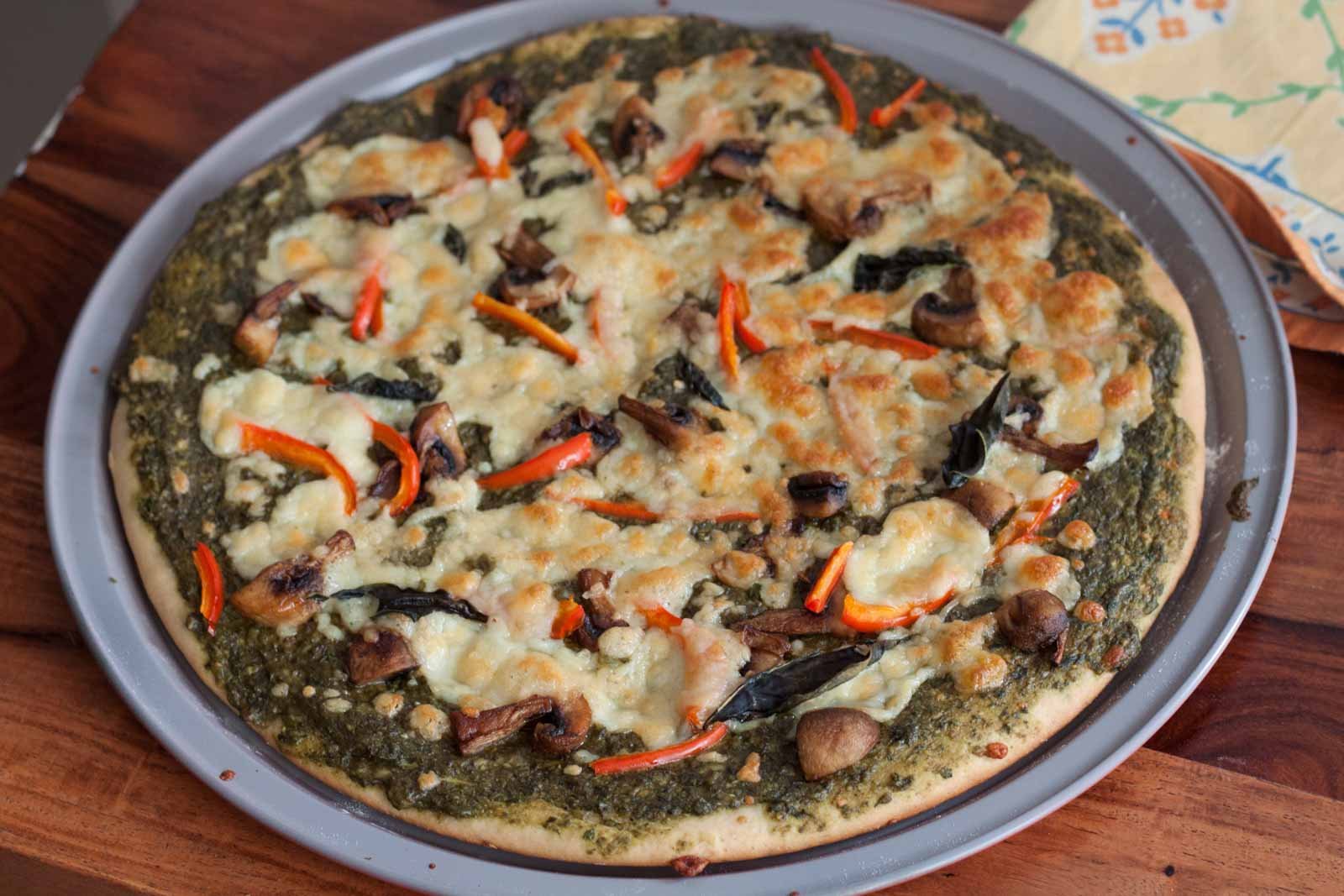 Pesto Pizza With Mushroom And Bell Pepper Recipe