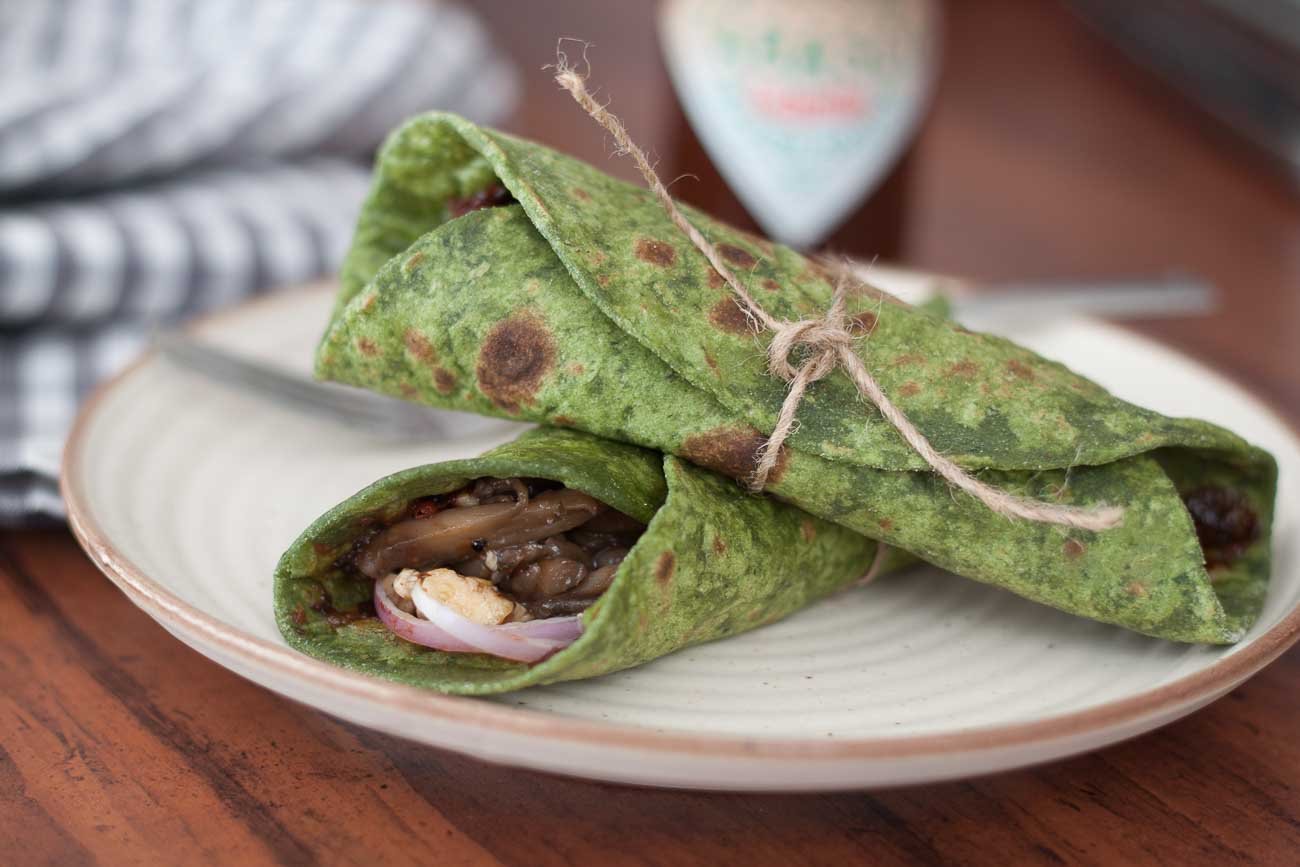 Paneer Mushroom Stuffed Spinach Wrap Flavoured With Prunes Paneer Mushroom Stuffed Spinach Wrap Flavoured With Prunes