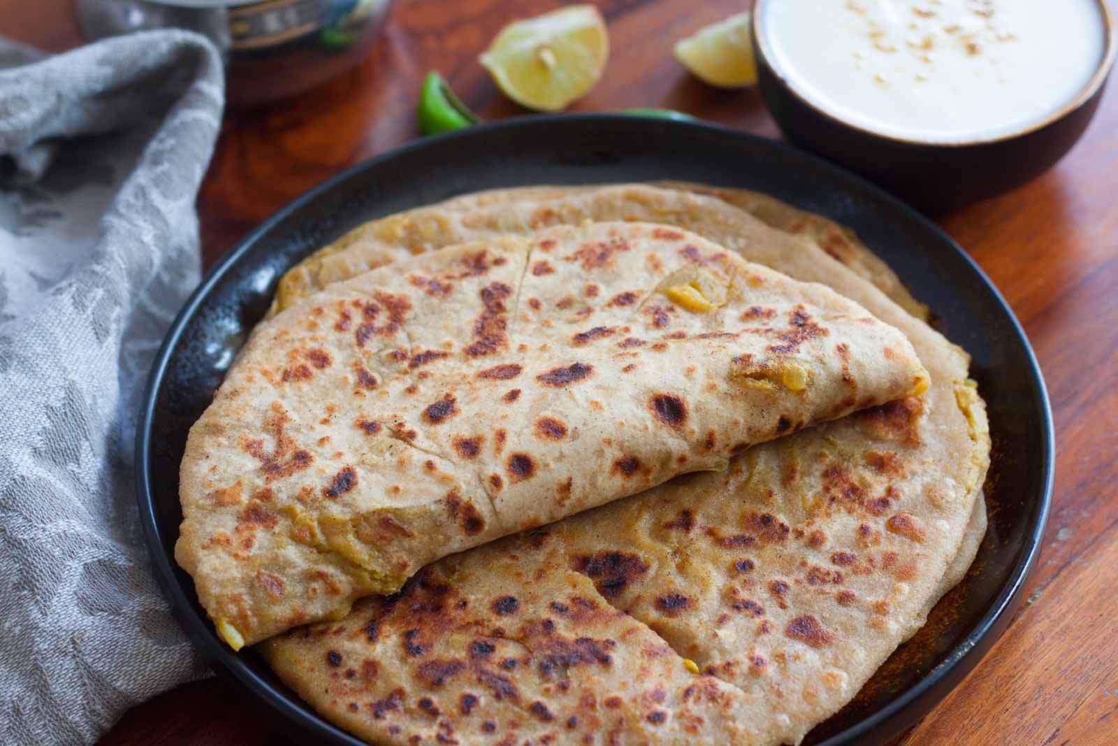 Raw Banana and Banana Stem Stuffed Paratha Recipe