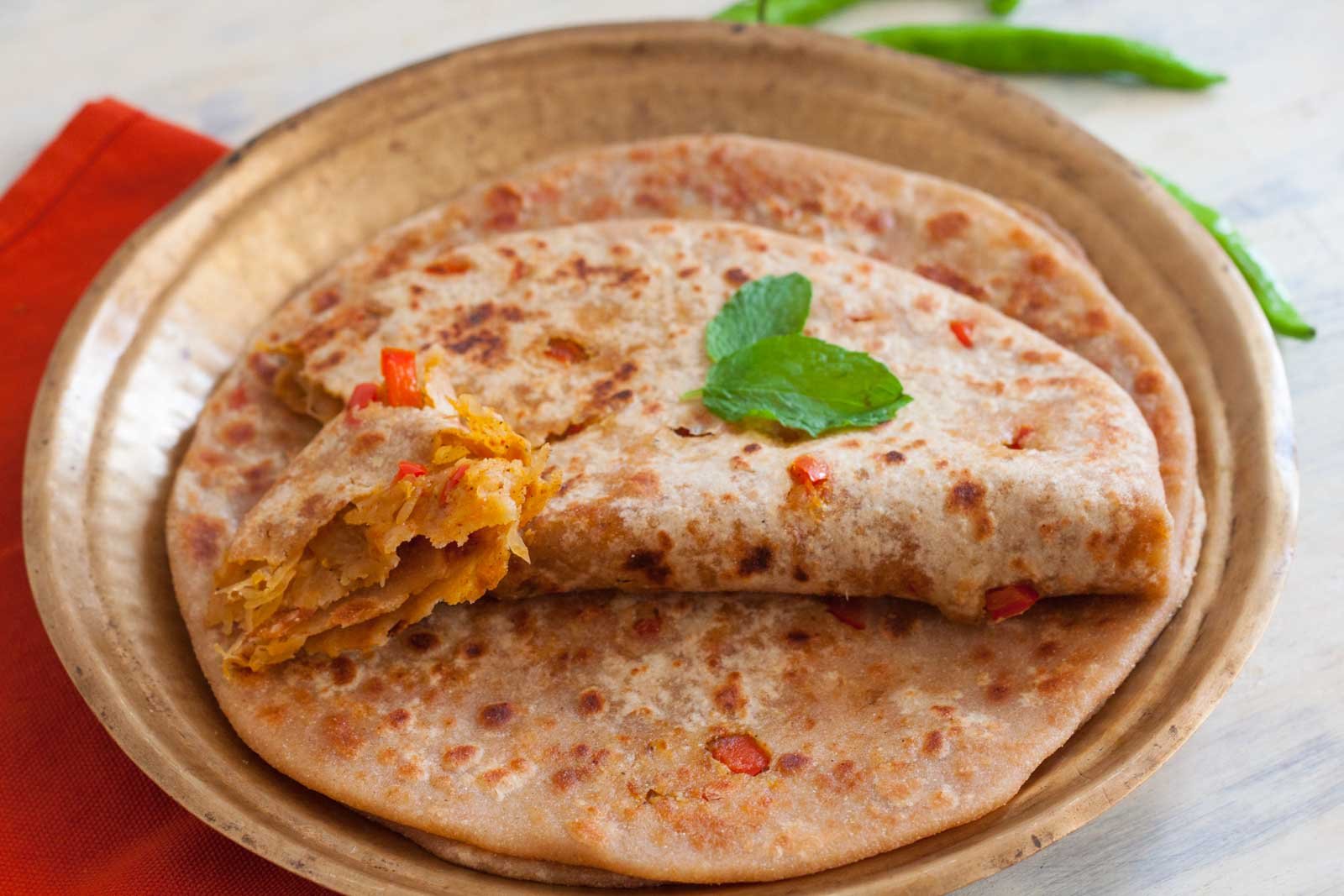 Raw Papaya Red Bell Peppers Stuffed Paratha by Archana's Kitchen