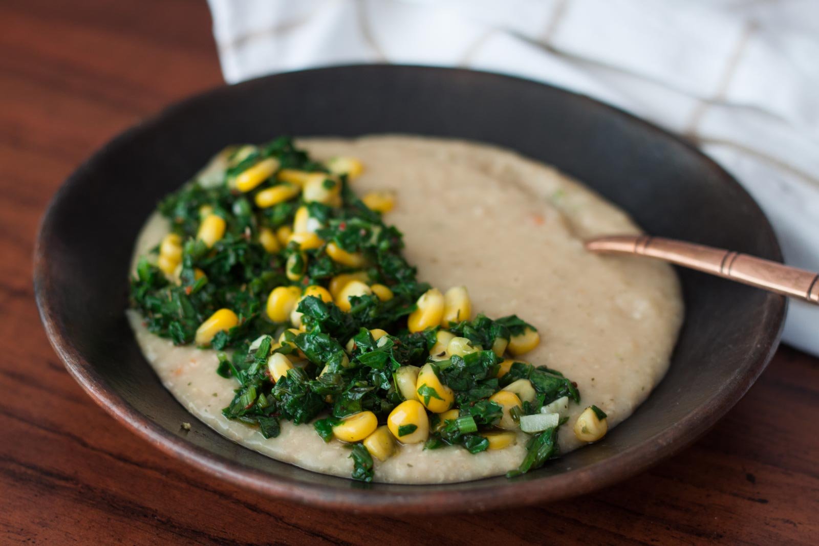 Savory Oatmeal Bowl with Sautéed Spinach and Corn Recipe 