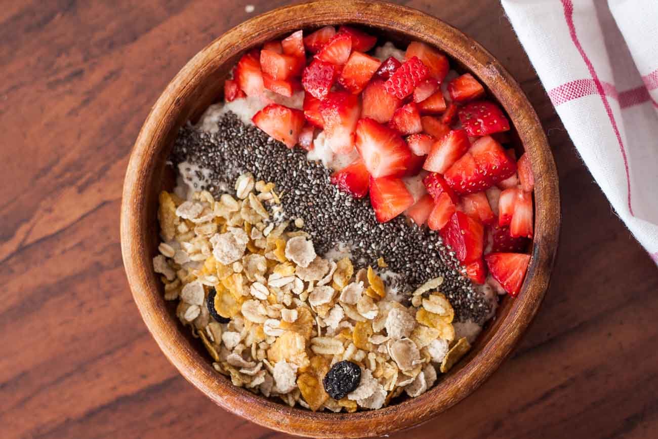 Strawberry Smoothie Bowl with chia seeds and Muesli Recipe 