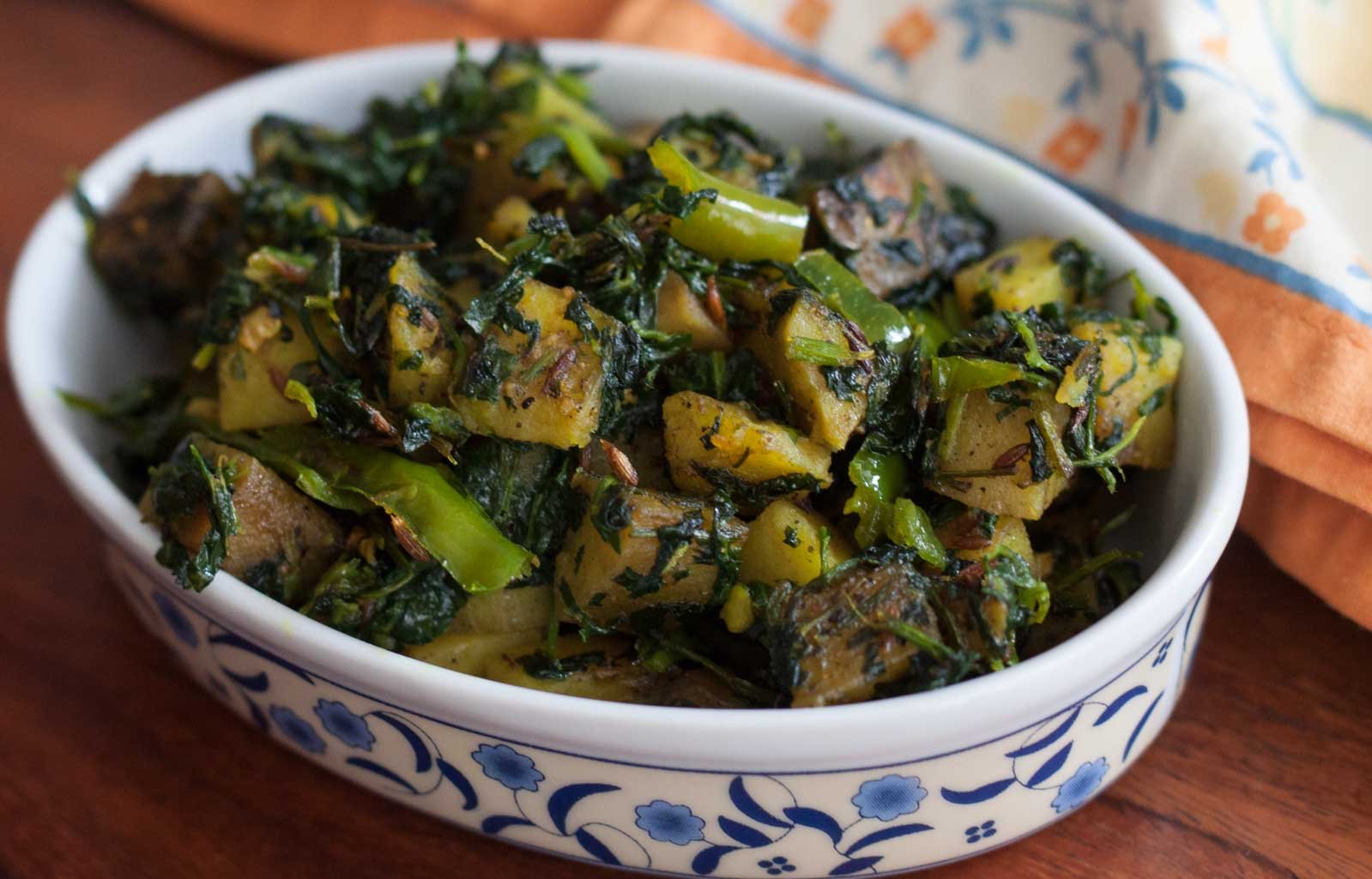 Methi Shakarkand Aloo Sabzi Recipe - Sweet Potato & Fenugreek Leaves Sabzi