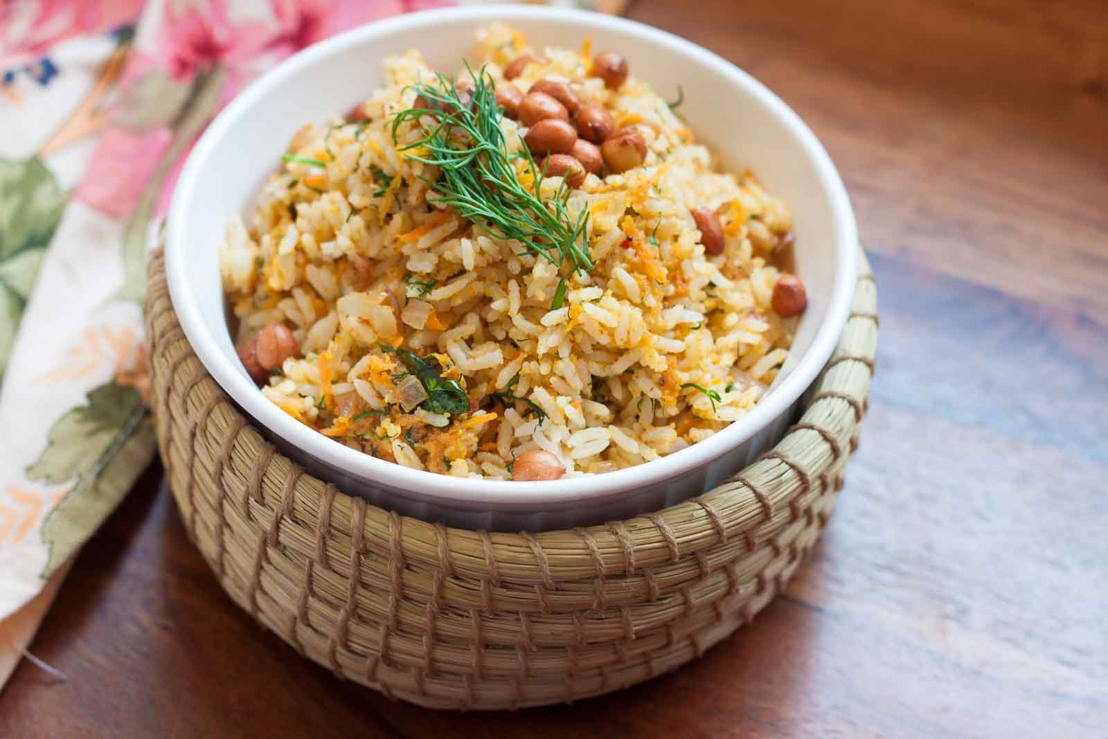 Carrots Dill and Peanut Sadam - South Indian Style Stir Fried Rice