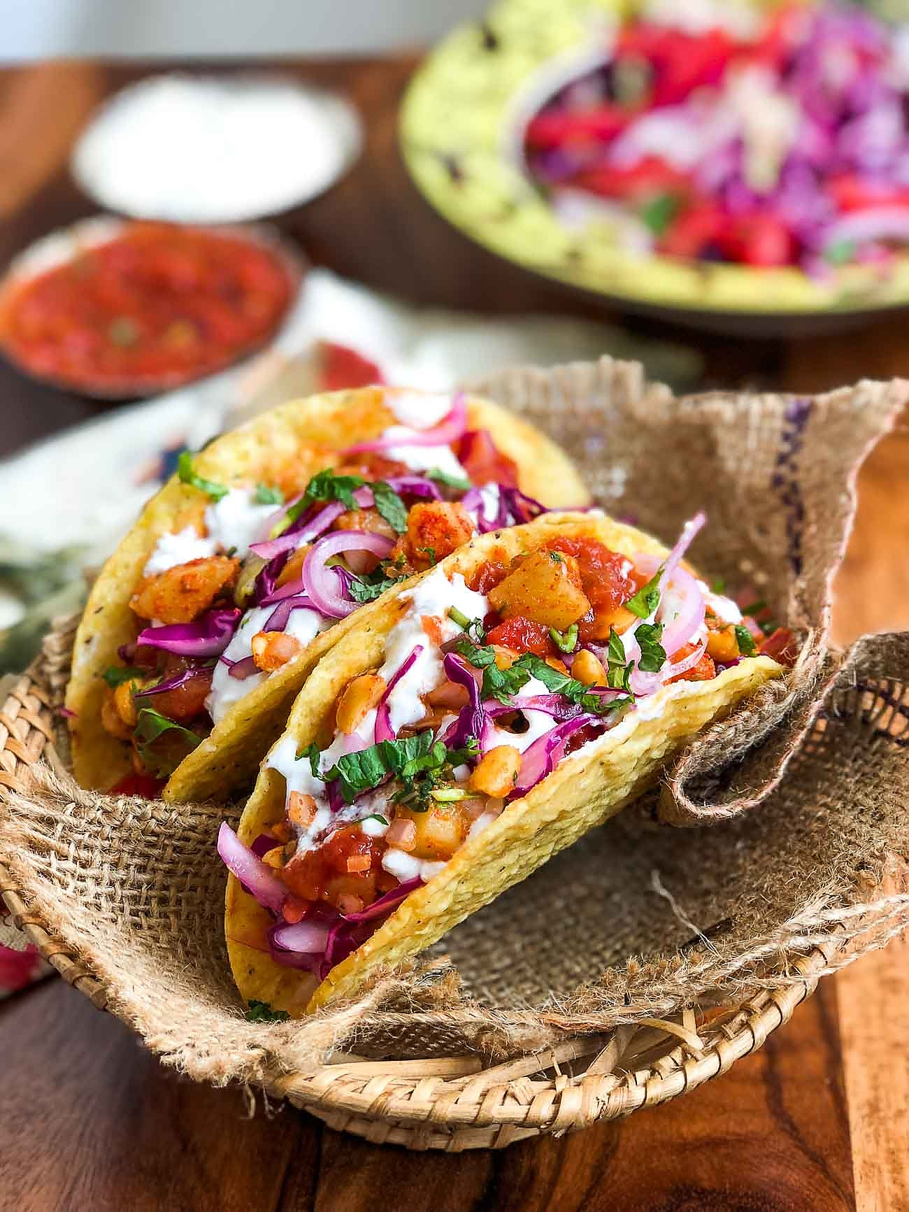 Chatpata Aloo Chaat Taco Recipe With Sour Cream & Salad