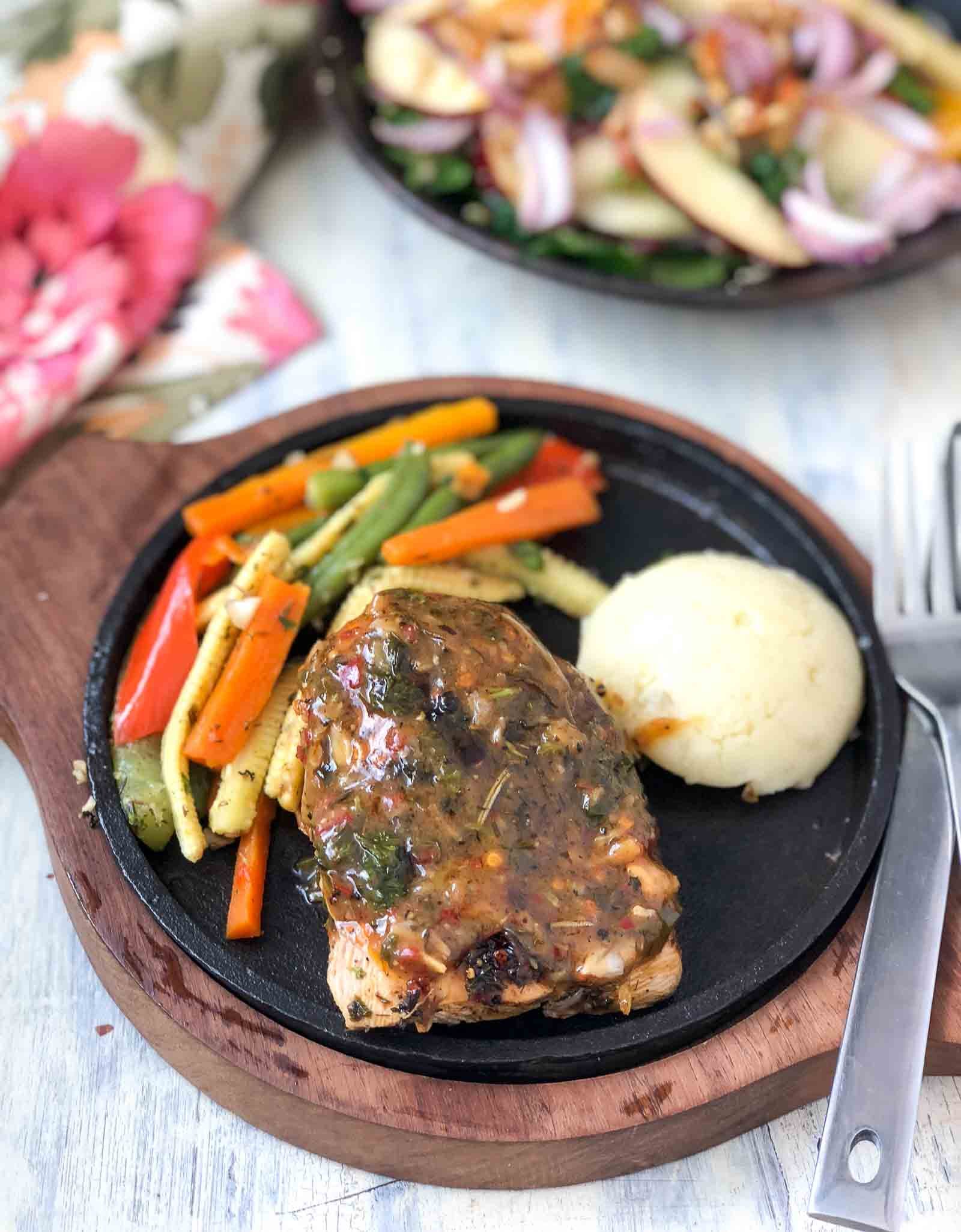 Chicken Steak Recipe With Pan Roasted Vegetables & Potato Mash 
