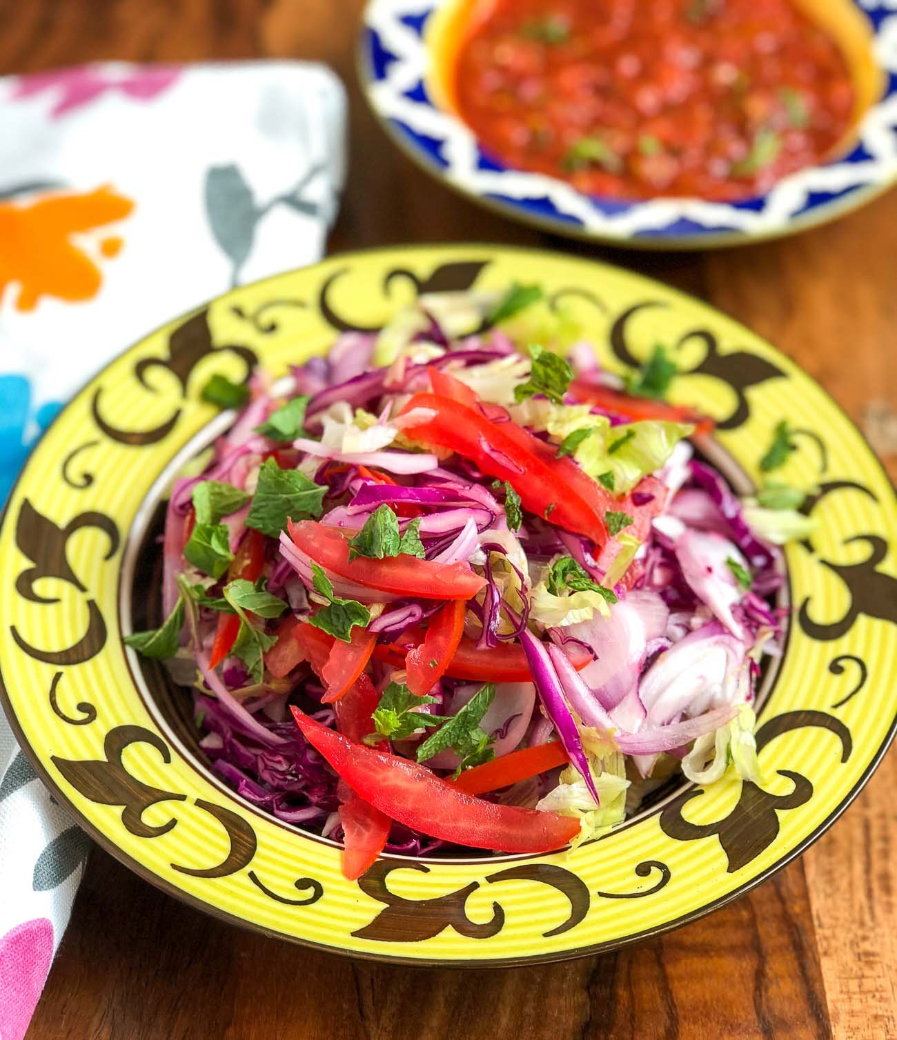 Summer Salad Recipe-Red Cabbage, Lettuce Onions & Tomatoes 