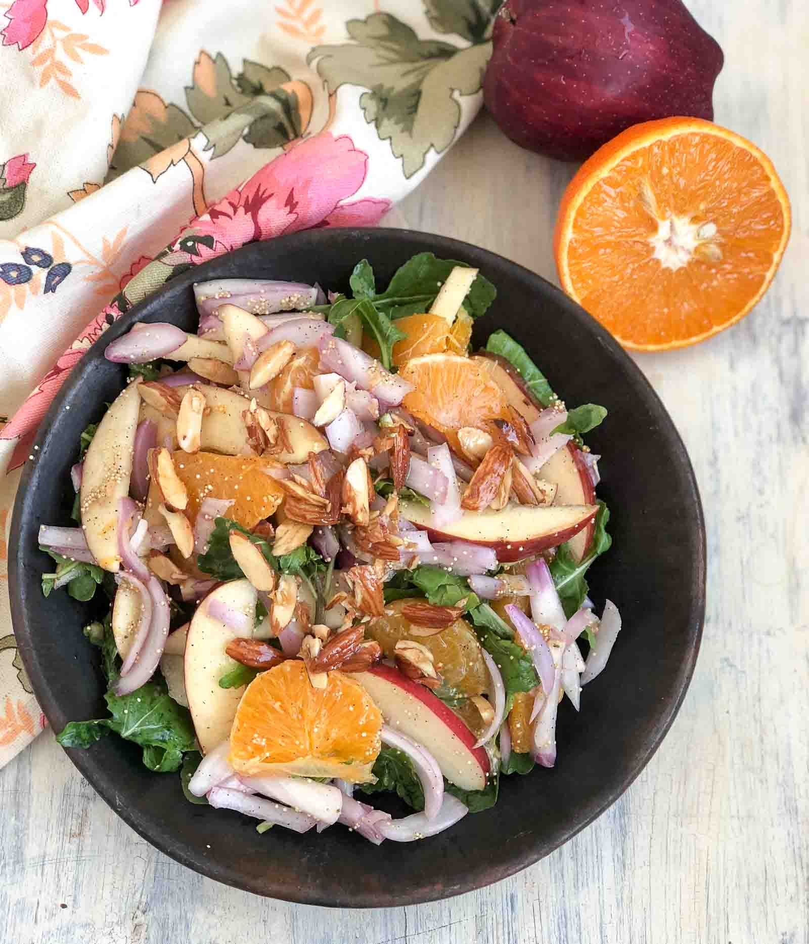 Orange Apple Arugula Salad Recipe With Honey Roasted Almonds