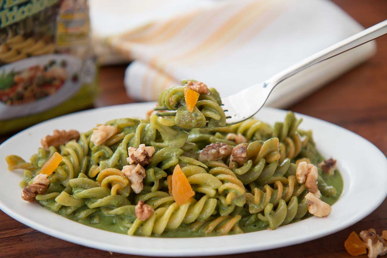 Tri Color Rotini Spirali Pasta Recipe Tossed in Creamy Basil Sauce