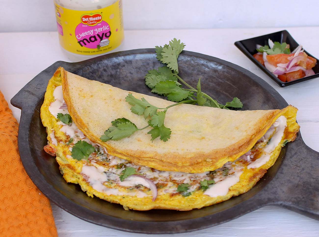 Egg Dosa Recipe With Cheesy Garlic Mayo