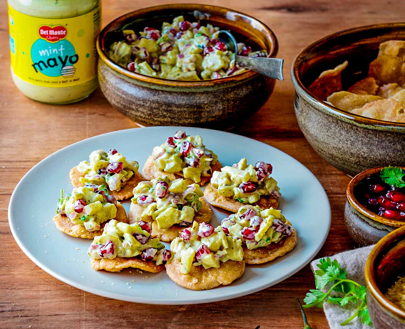 Potato Pomegranate Mint Mayo Sev Puri