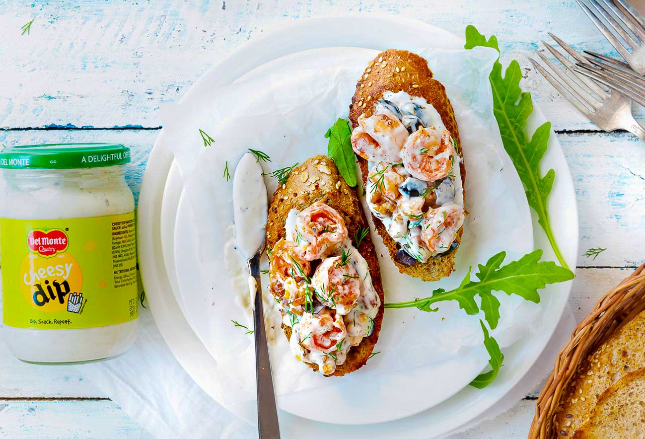 Shrimp Walnut Bruschetta Recipe Flavored With Cheesy Dip