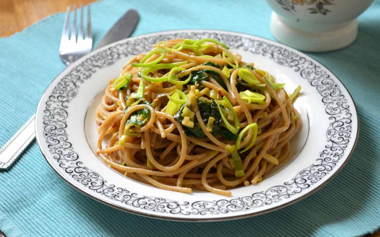 Thai Style Noodles With Spinach And Leeks Thai noodles are simple and easy to prepare. The noodles has the richness of coconut milk and is healthy a dish as well. Thai Style Noodles With Spinach And Leek can be served with Tofu Stir Fry Curry for a wholesome dinner.
