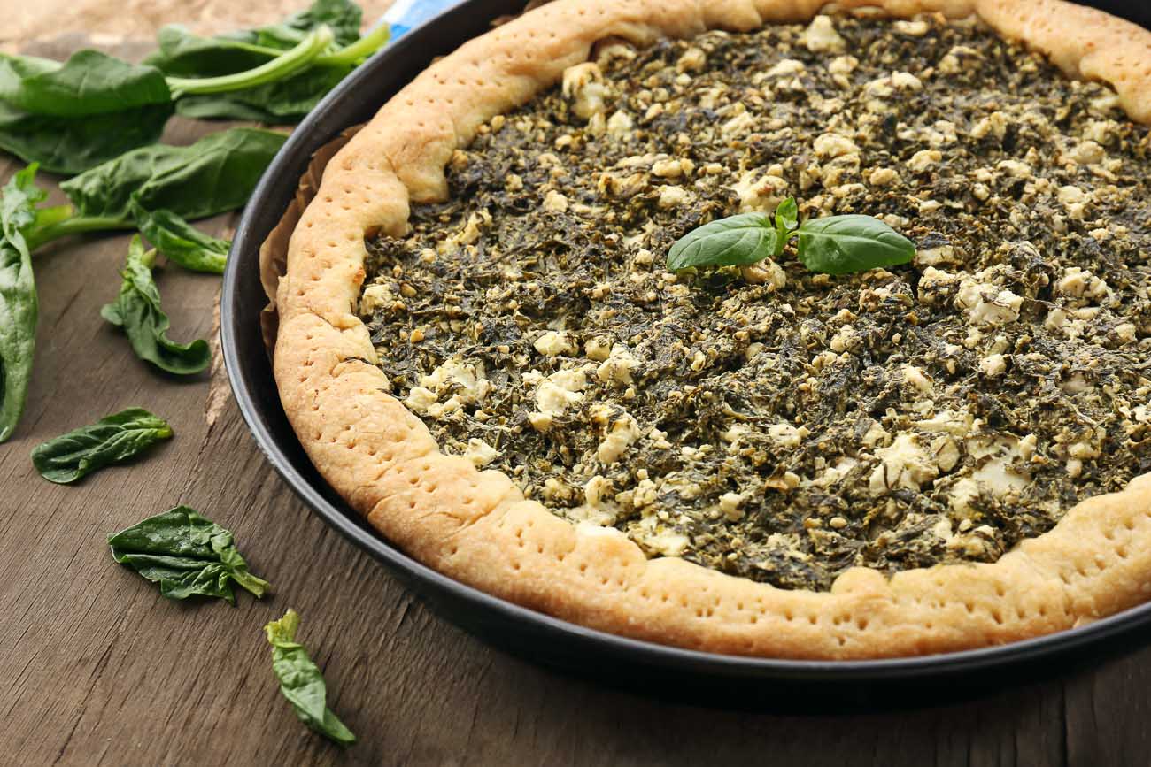 Spinach Cheese Open Pie Tart Recipe Vegetarian Pan 1