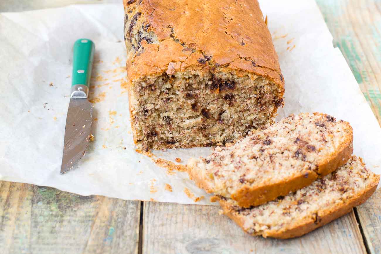 Banana Peanut Butter Chocolate Chunk Loaf Recipe with Archana's Kitchen Eggless Rich Vanilla Cake Mix