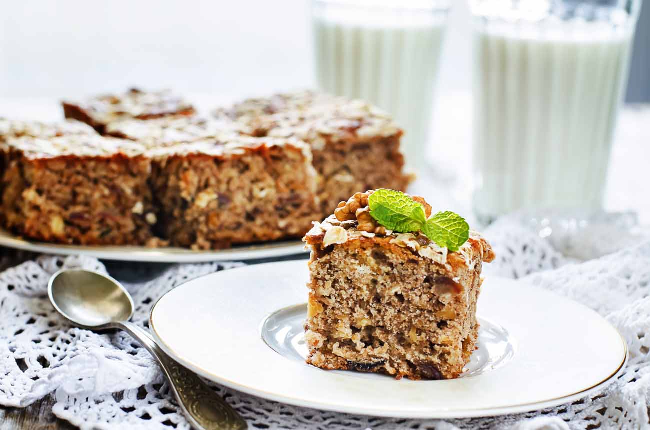 Eggless Date & Walnut Oatmeal Cake Recipe 