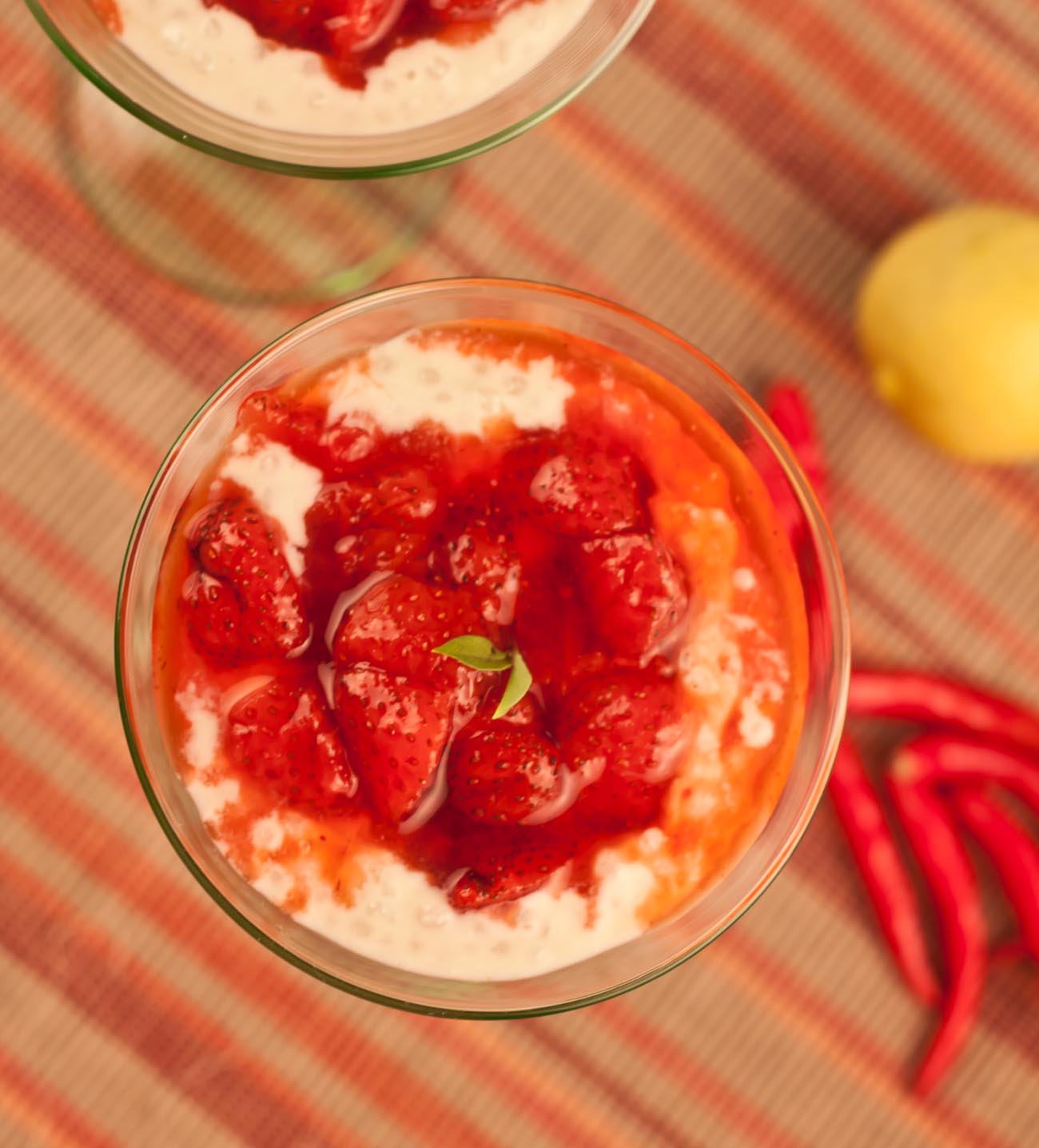 Coconut Tapioca Pudding Recipe with Spicy Strawberry Sauce