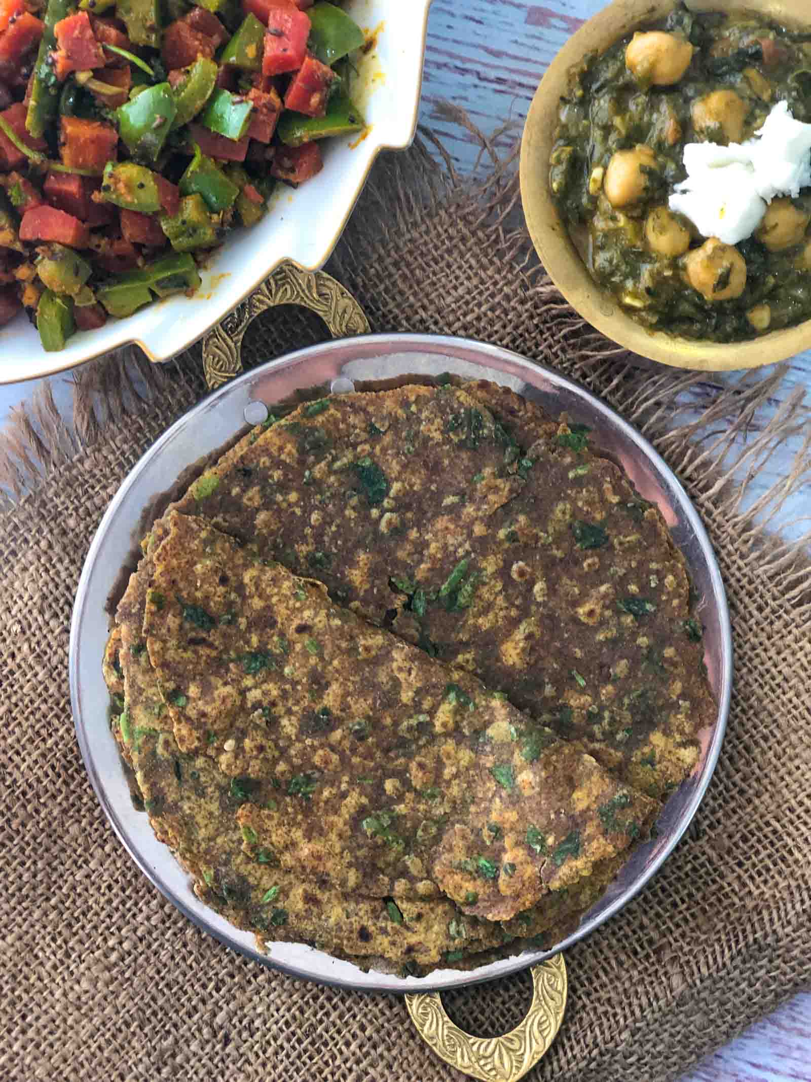 Palak Ragi & Oats Wheat Thepla Recipe - Healthy Diabetic Roti