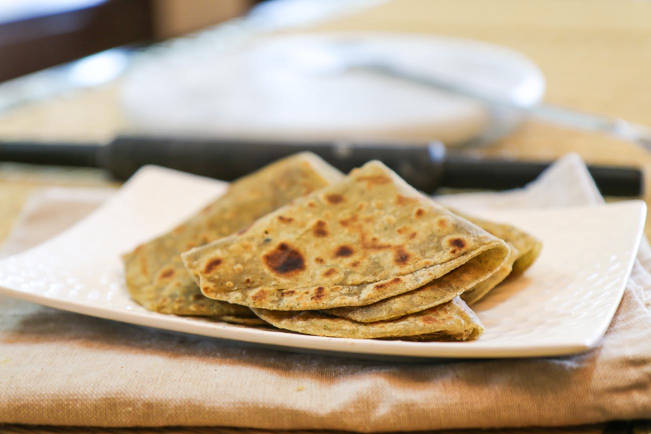 Pudina Tawa Paratha Recipe (Mint Leaf Skillet Flat Bread)