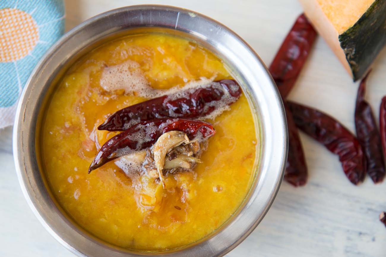 Lahsuni Dal Tadka -Moong Dal with Pumpkin