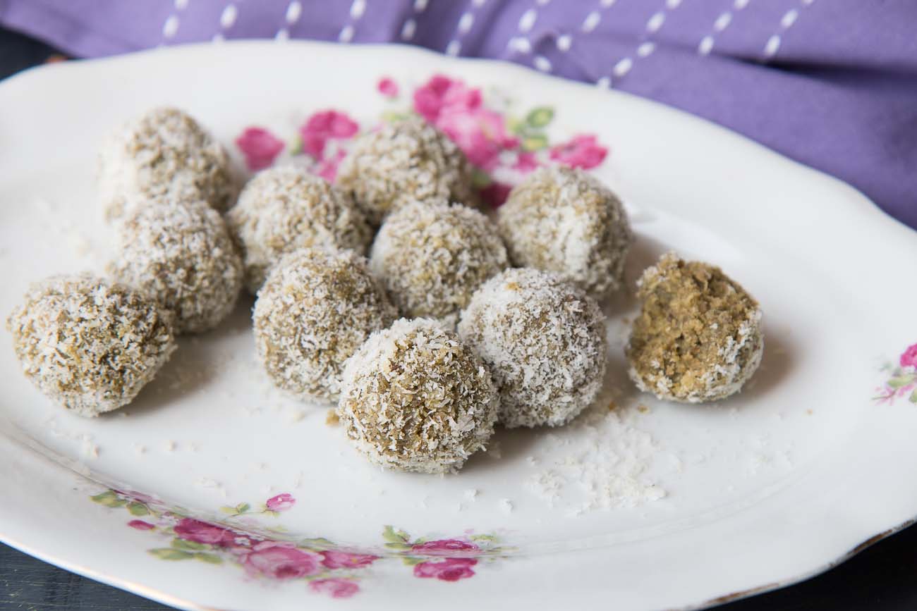 Green Tea Coconut Ladoo Recipe - Coconut Energy Balls