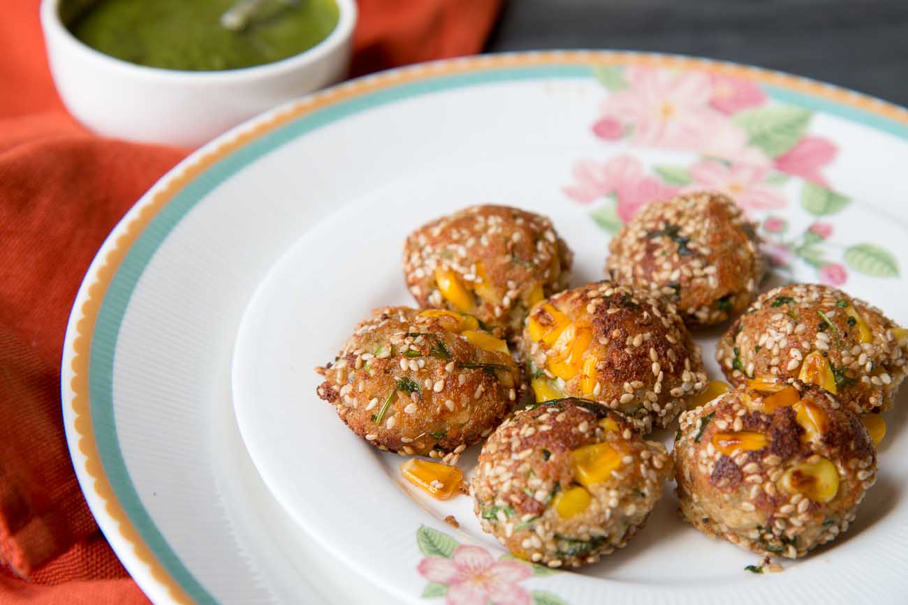 Pan Fried Corn & Cheese Bites Recipe -Corn & Paneer Balls