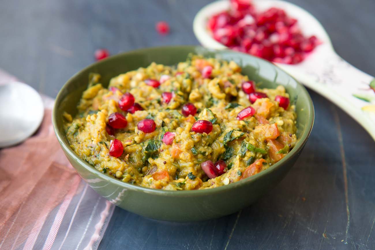 Baingan Methi Ka Bharta Recipe with Pomegranates