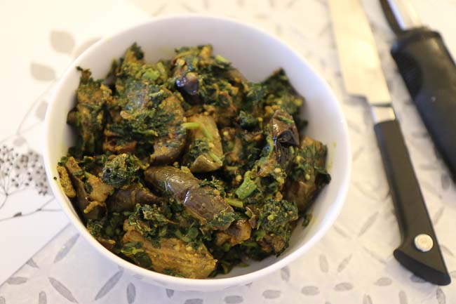 Palak Baingan Ki Sabzi Recipe (Spinach Eggplant Stir Fry)