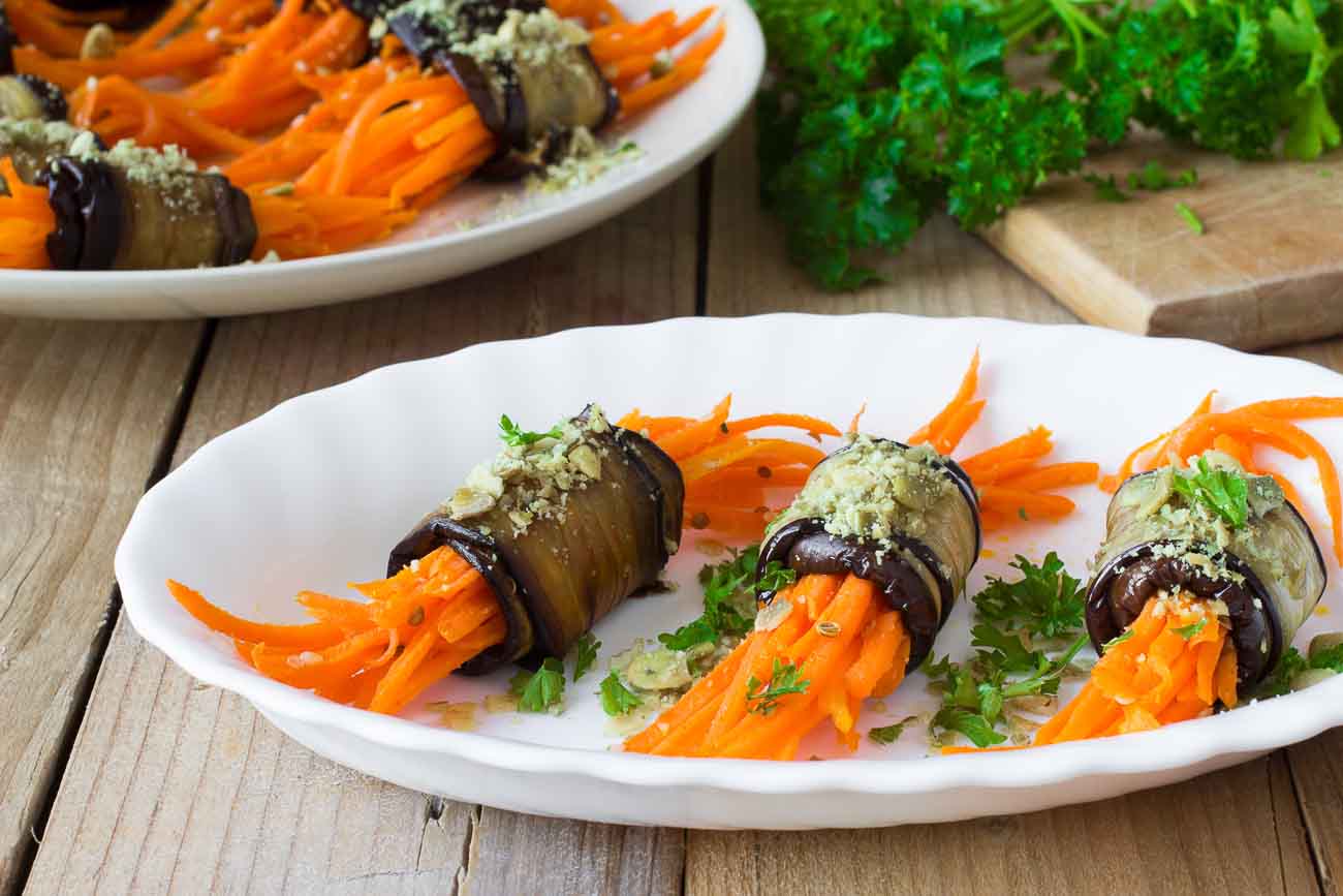 Grilled Eggplant Roll Recipe With Spicy Herbed Carrots